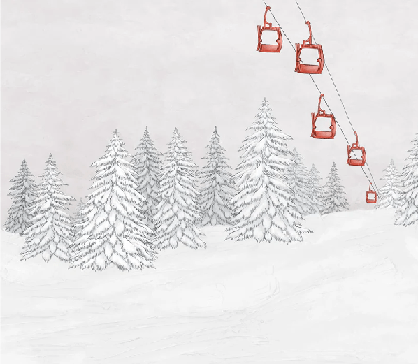 Papier peint montagne télécabine rouge
