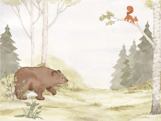 Papier peint enfant tendre ours dans la forêt - Muralconcept