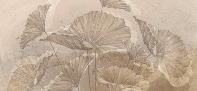 Papier peint panoramique lotus sepia - Muralconcept