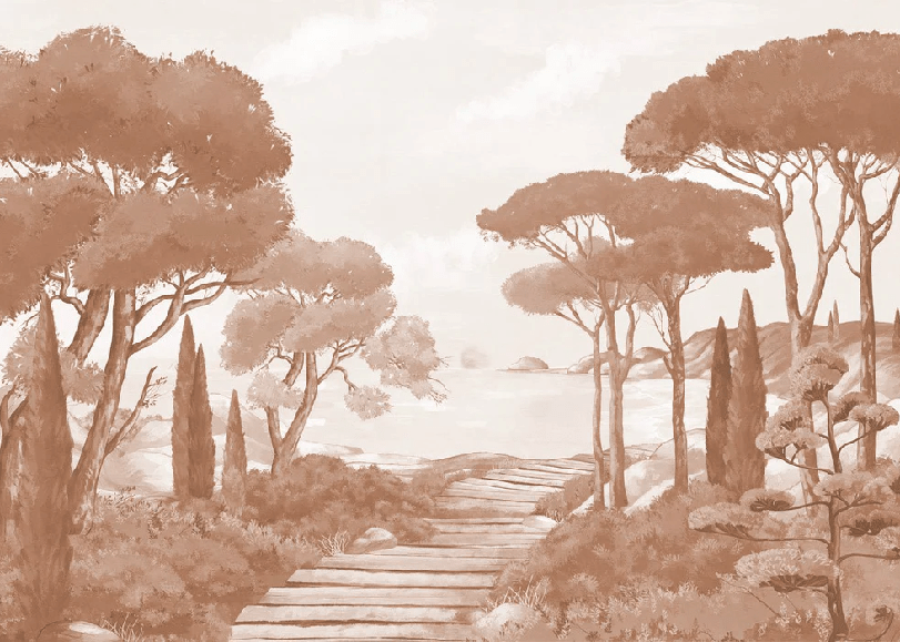 Terracotta coastal wallpaper