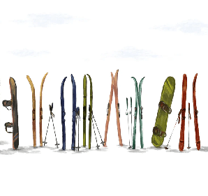 Papier peint panoramique skis colorés - Muralconcept