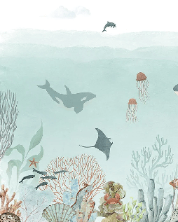 Papier peint bébé baleines bleu - Muralconcept