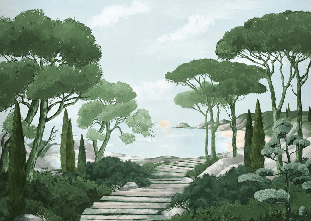 Papier peint balade dans les calanques vert - Muralconcept