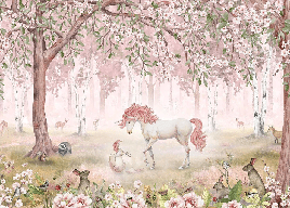 Papier peint licorne féerique rose