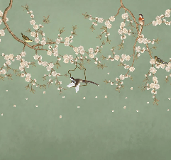 Papier peint sakura zen vert - Muralconcept