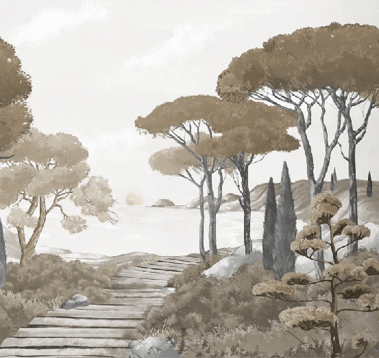 Papier peint balade dans les calanques brun - Muralconcept