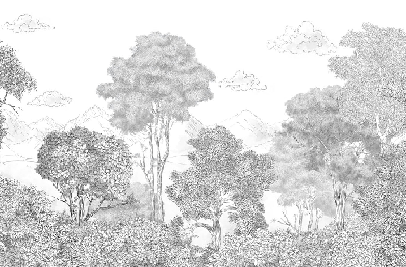 Papier peint panoramique Forêts et Monts Crayonnés - Muralconcept