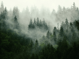 Papier peint forêt brumeuse verte - Muralconcept