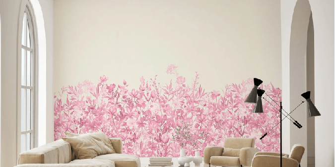 Papier peint fleurs au pinceau rose
