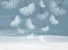 Papier peint panoramique japandi blue gingko - Muralconcept