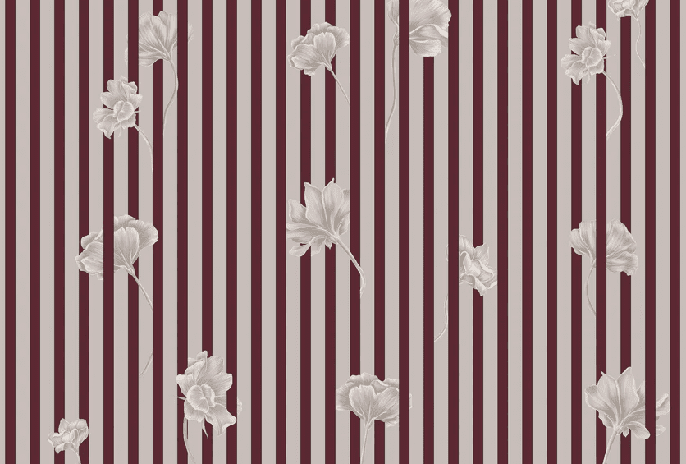 Carta da parati a righe floreali - Muralconcept