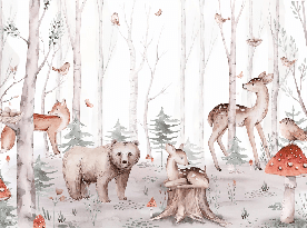 Papier peint aquarelle enfant animaux forêt - Muralconcept