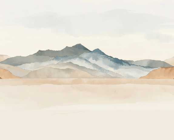 Papier peint panoramique montagne aquarelle pastel – Décor mural paysage apaisant - Muralconcept