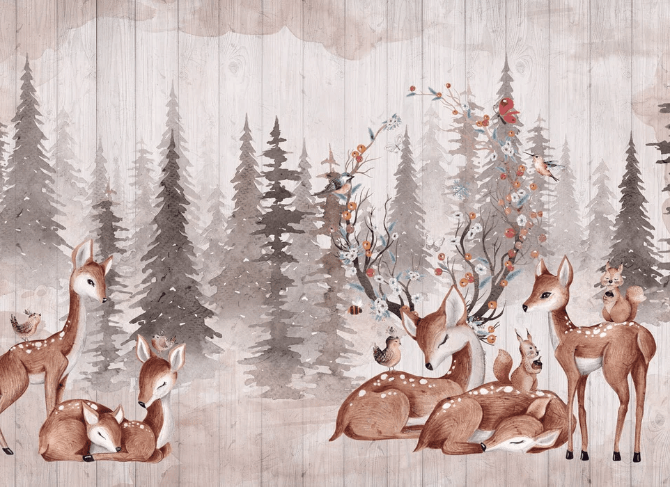 Papier peint chambre enfant douces biches - Muralconcept