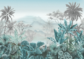 Papier peint tendance tropical bleu - Muralconcept