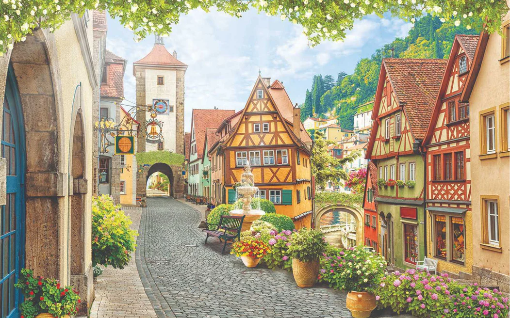 Papier peint ruelle fleurie Alsace - Muralconcept