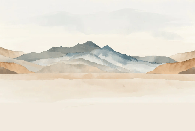 Papier peint panoramique montagne aquarelle pastel – Décor mural paysage apaisant - Muralconcept