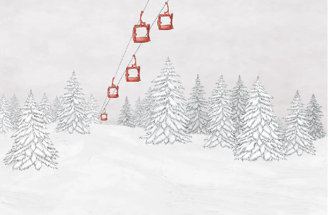 Papier peint montagne télécabine rouge