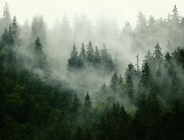 Papier peint forêt brumeuse verte, XXL, tendance