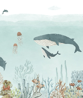 Papier peint bébé baleines bleu - Muralconcept