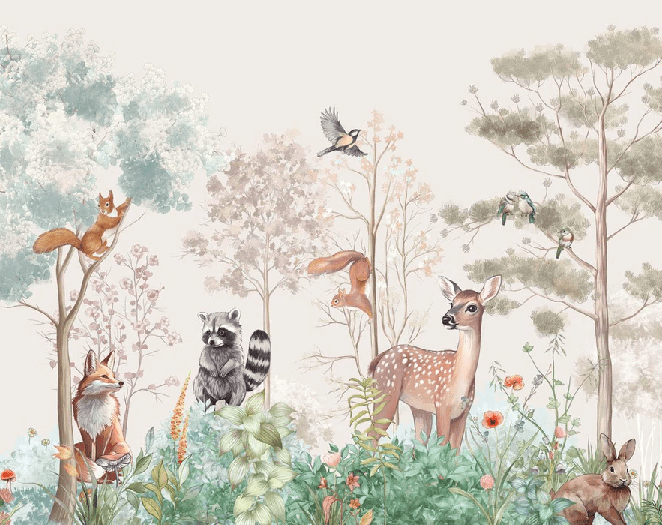 Papier peint chambre enfant nature magique beige - Muralconcept