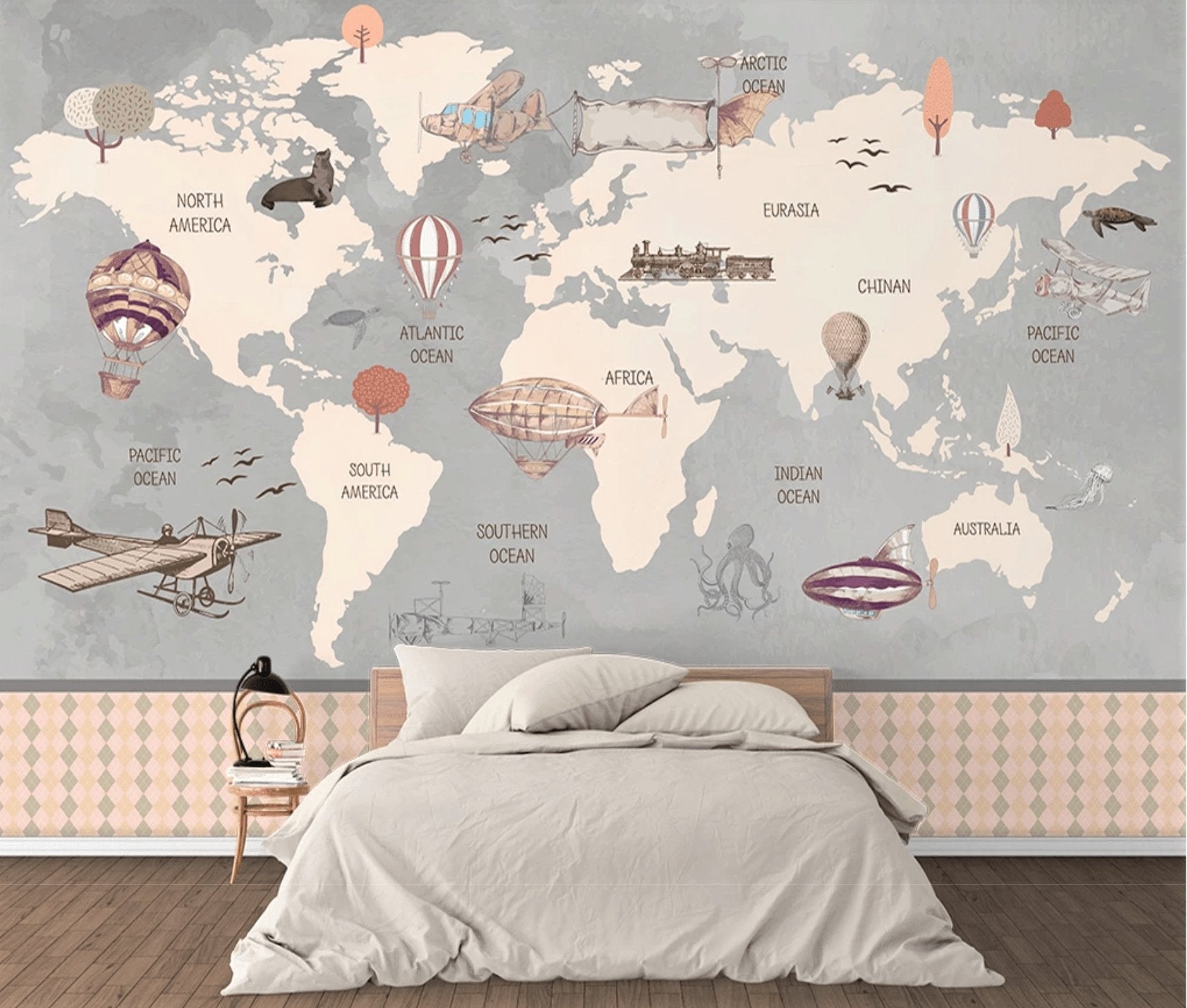Papier peint panoramique Carte du monde Kids, XXL, tendance