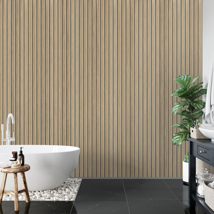 Oak wood strip wallpaper with beige background effect