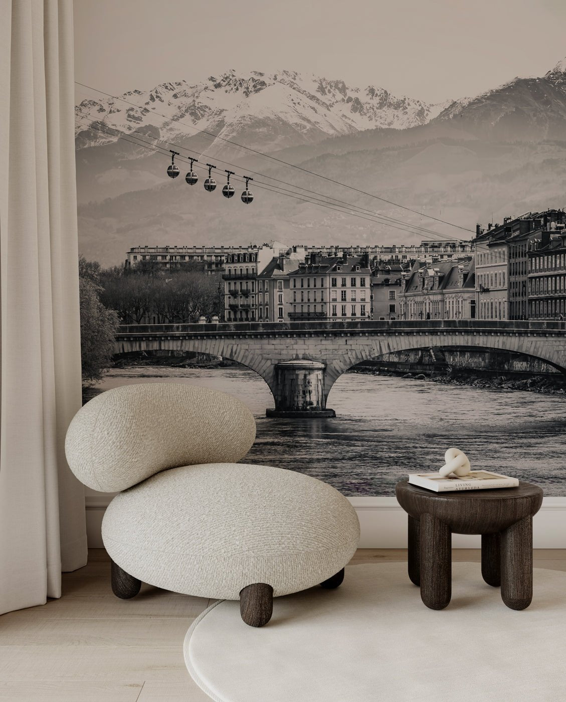 Papier peint Grenoble Bastille noir et blanc, XXL, tendance