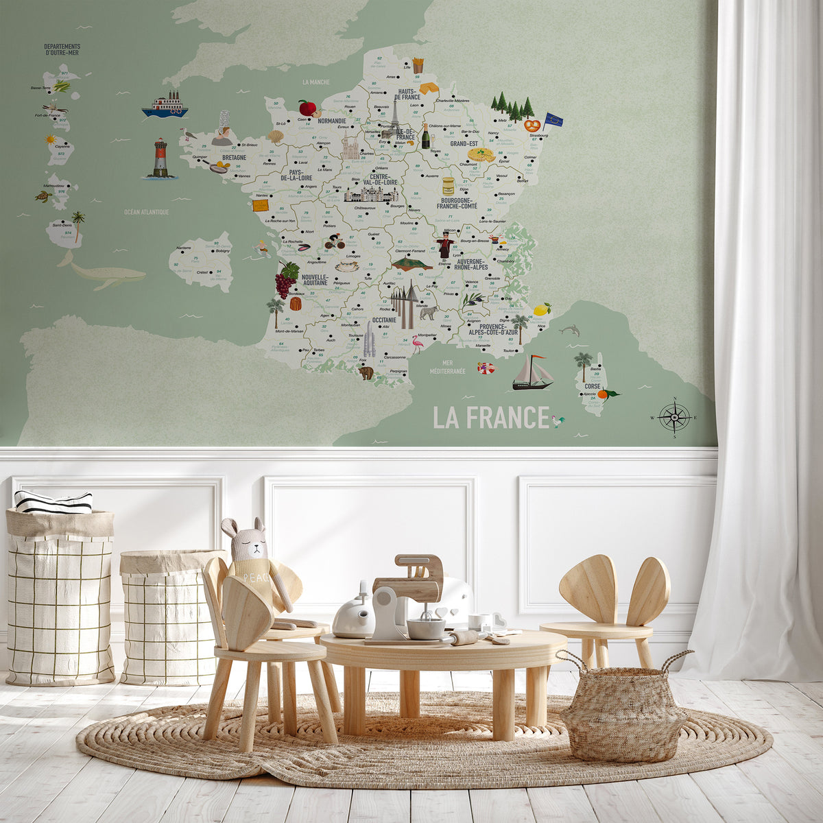 Children's map of France green wallpaper