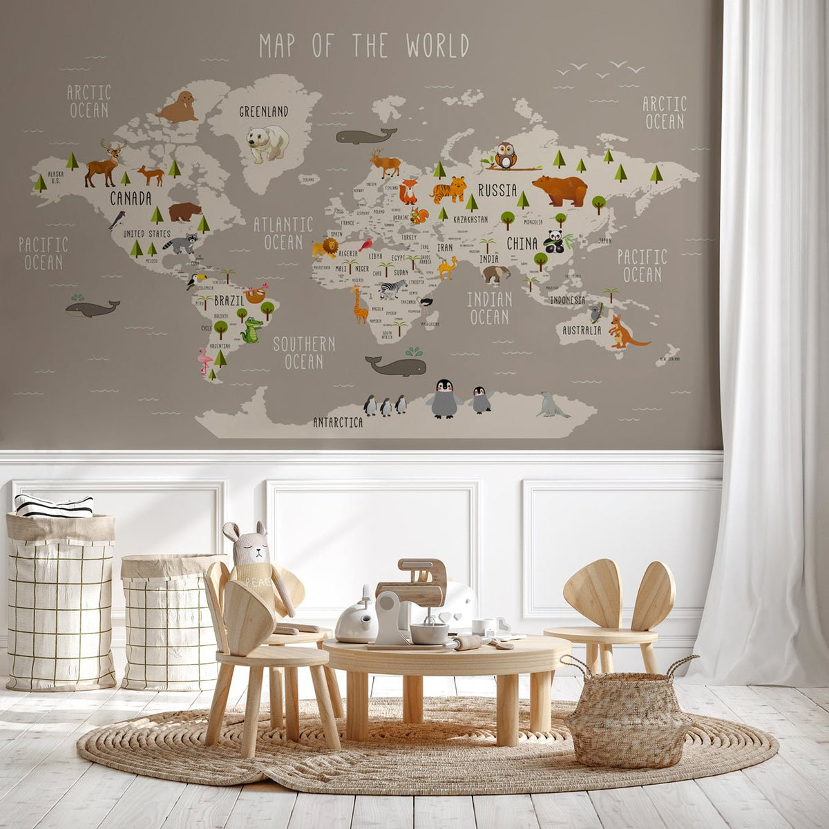 Illustrated World Map Mole Animals