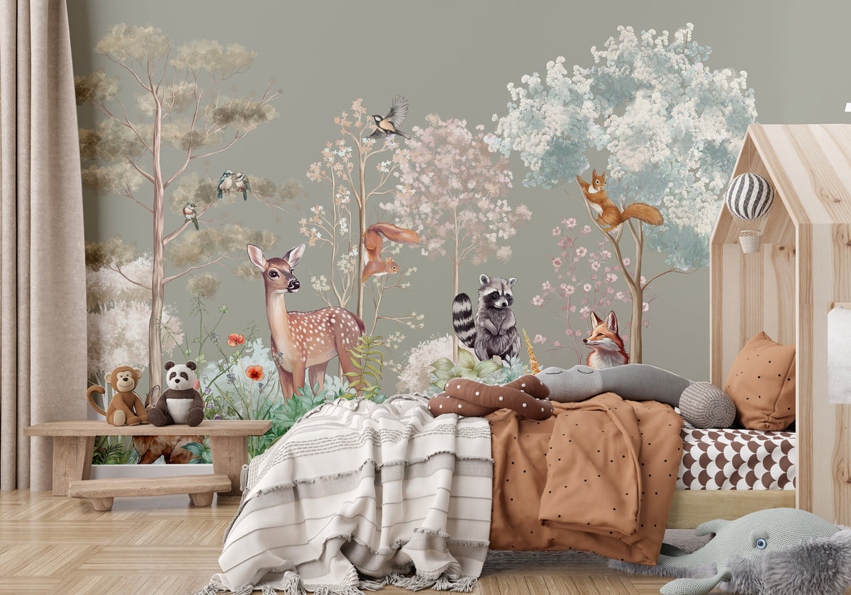 Children's bedroom wallpaper magic nature sage