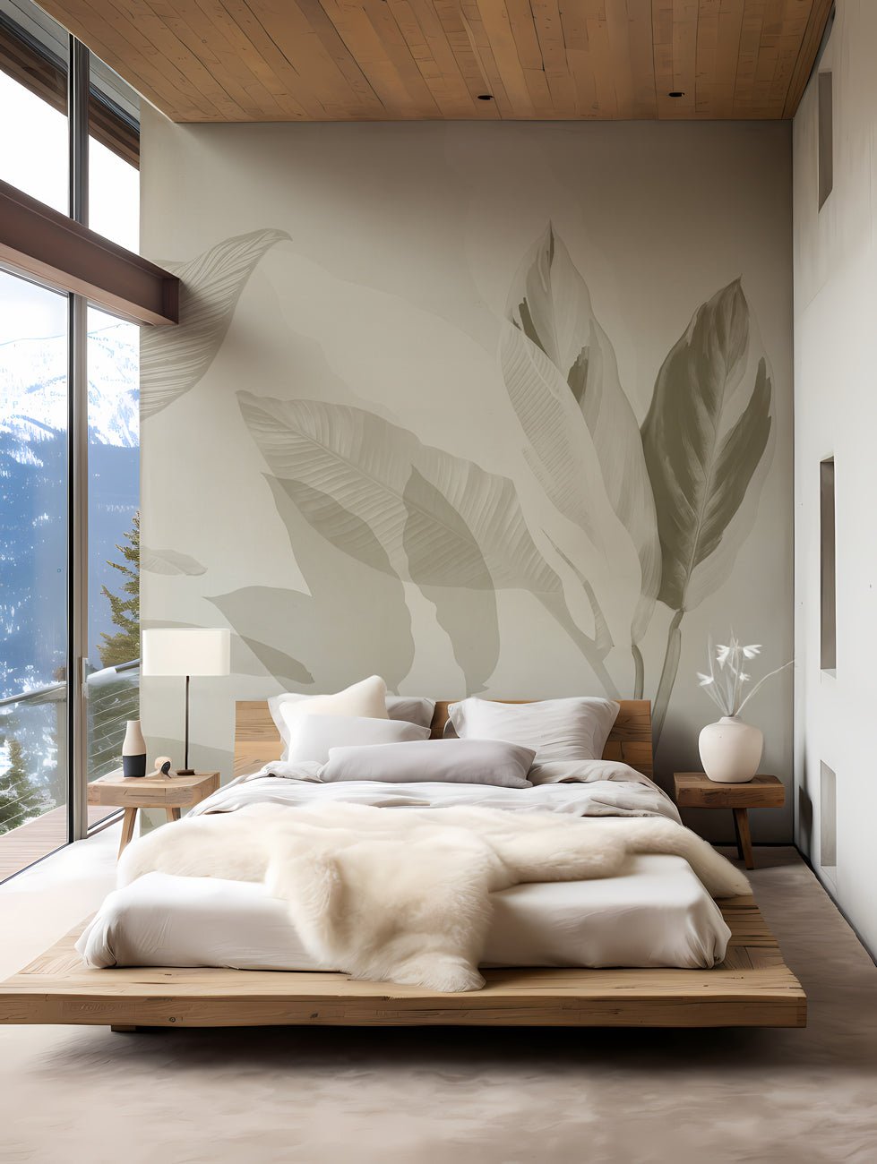 Papier peint feuillage moderne sépia, XXL, tendance