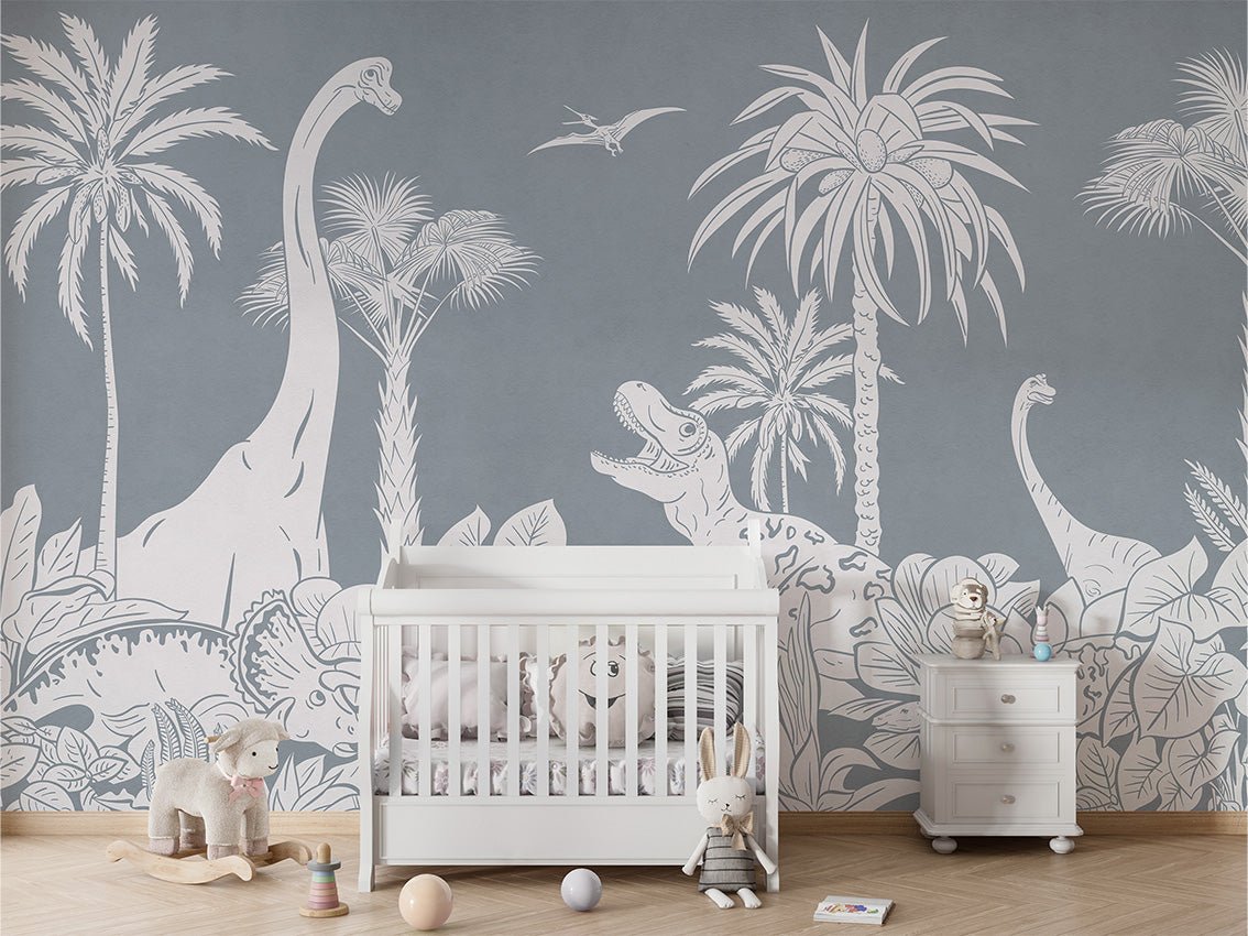 Papier peint dinos monochrome bleu, XXL, tendance