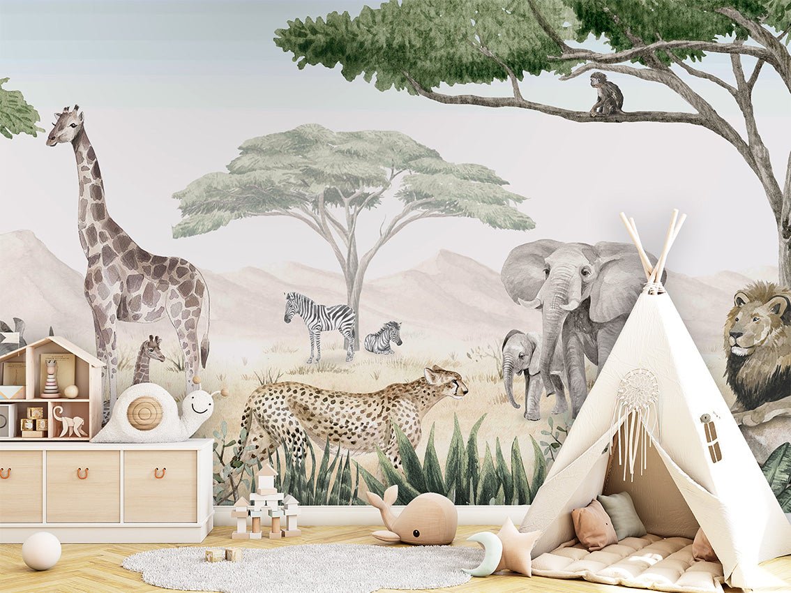 Children's savannah wallpaper in paint