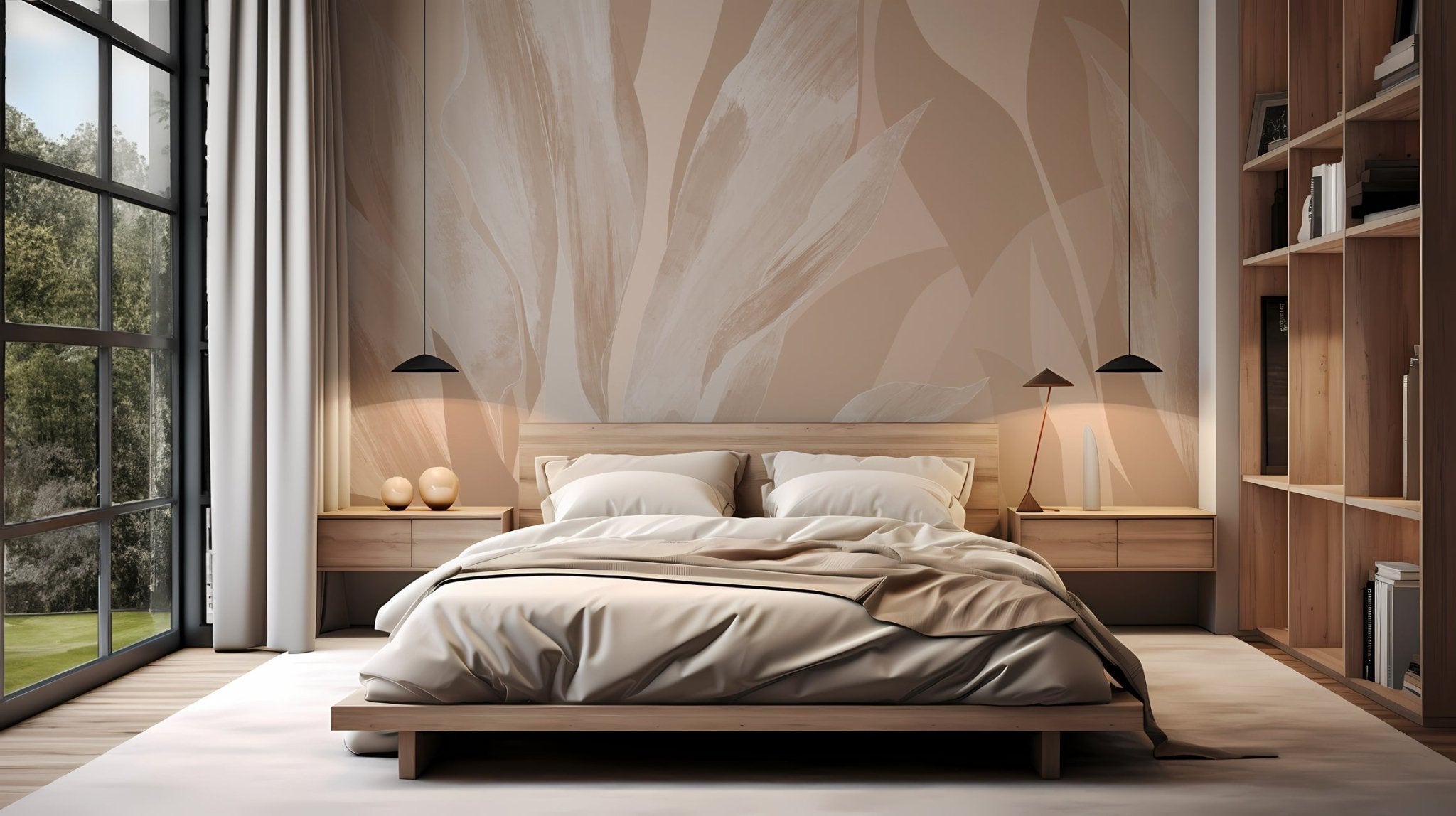 Papier peint étoffe florale beige, XXL, tendance