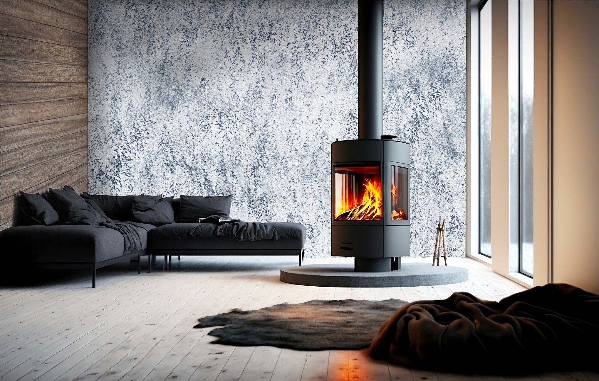 Papier peint forêt brumeuse Alpine design - Muralconcept