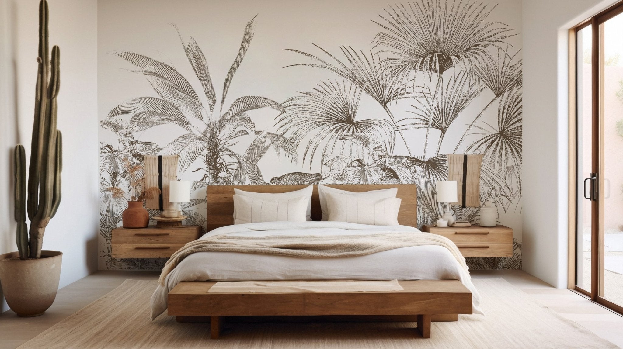 Papier peint tropical gravure monochrome - Muralconcept