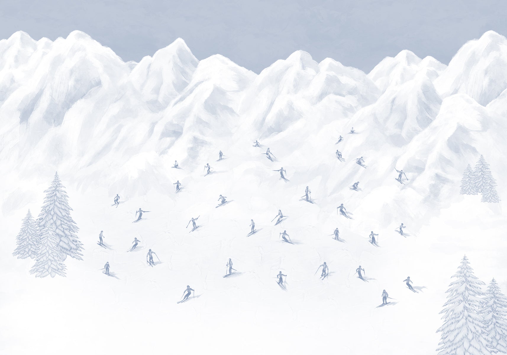 Papier peint montagne skieurs, mural concept, tendance