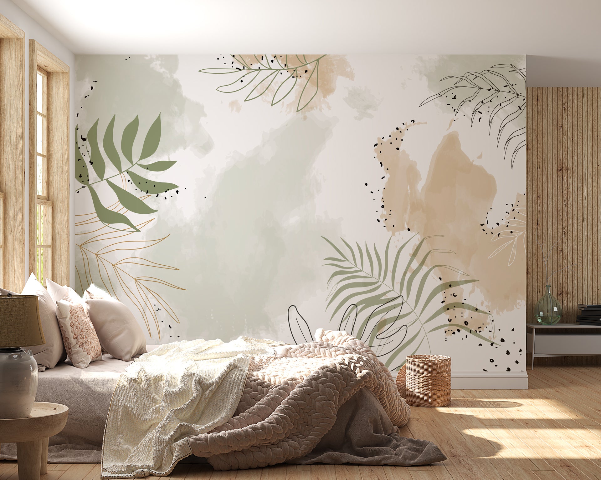 Papier peint panoramique aquarelle végétale, mural concept, tendance