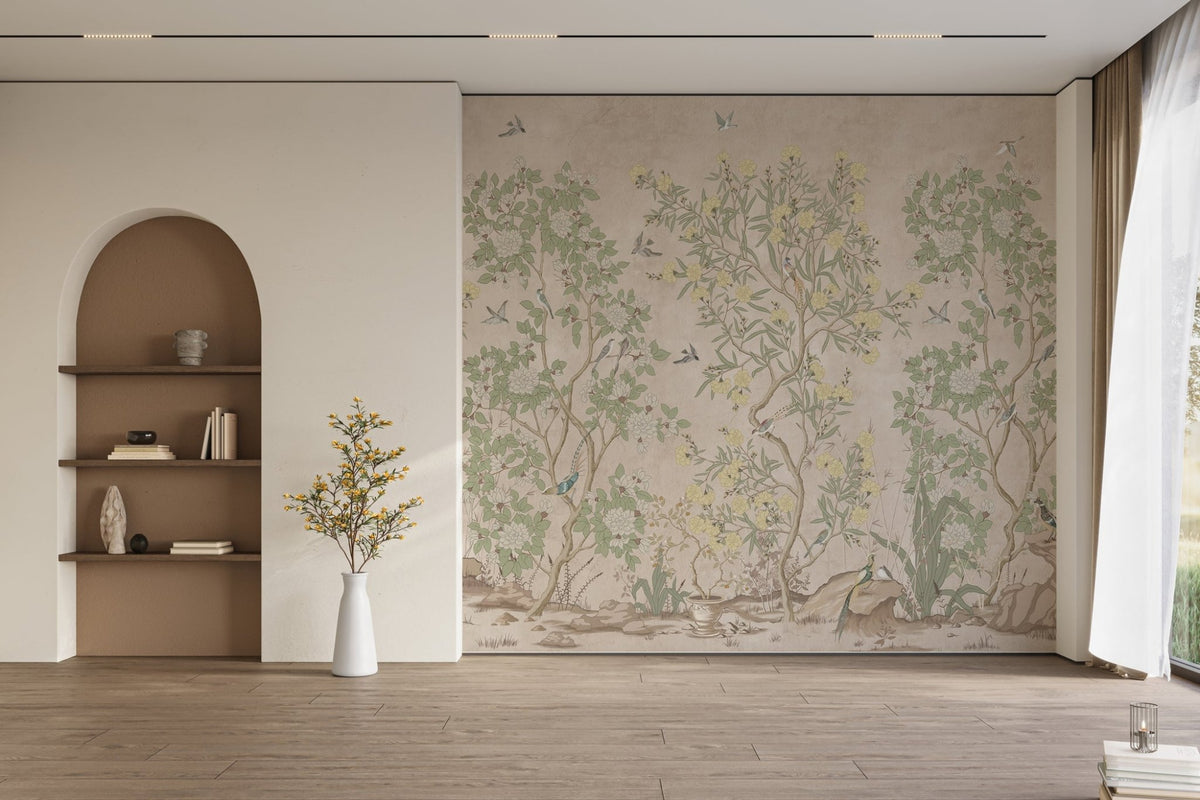 Panoramic wallpaper chinoiserie garden