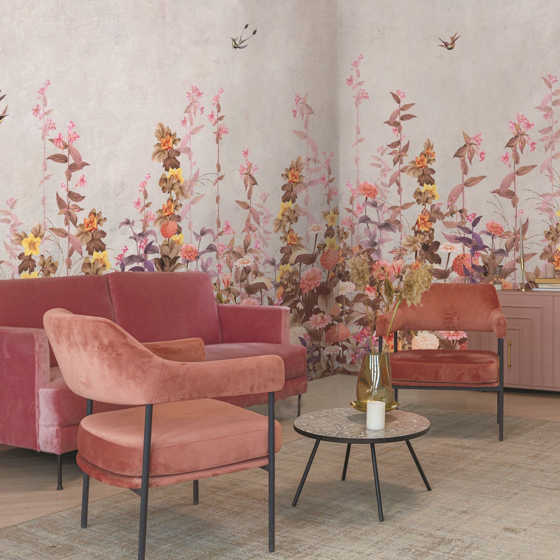 Papier peint panoramique fleurs grimpantes, mural concept, tendance