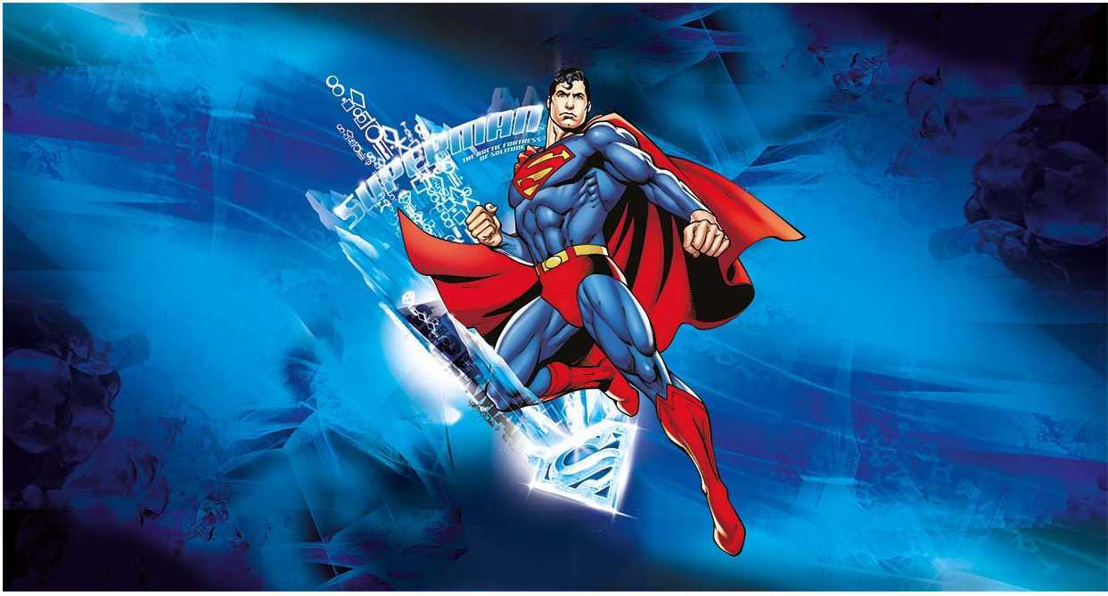 Papier peint panoramique héro superman BD vintage décollage immédiat bleu, XXL, tendance