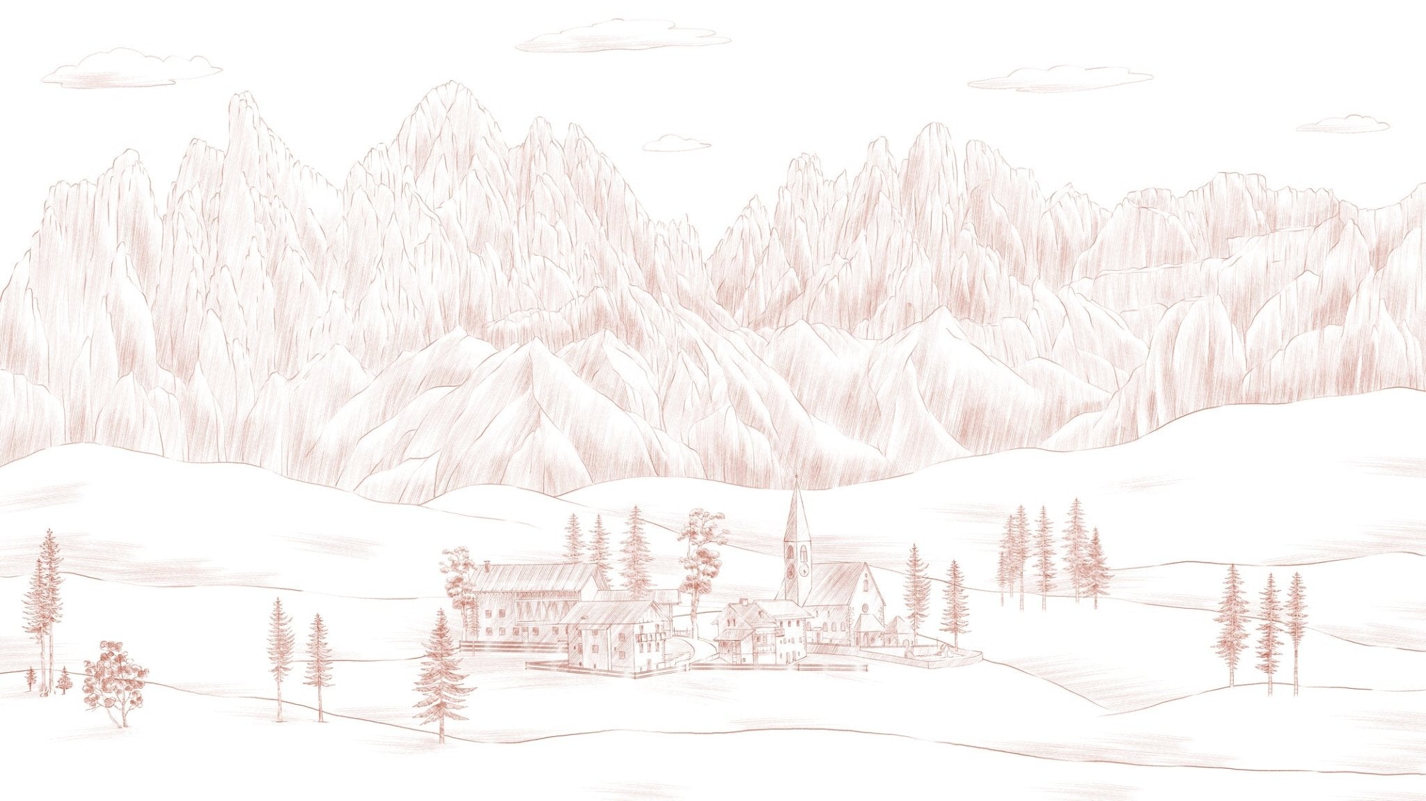 Papier peint paysage italien Dolomites terracotta, XXL, tendance