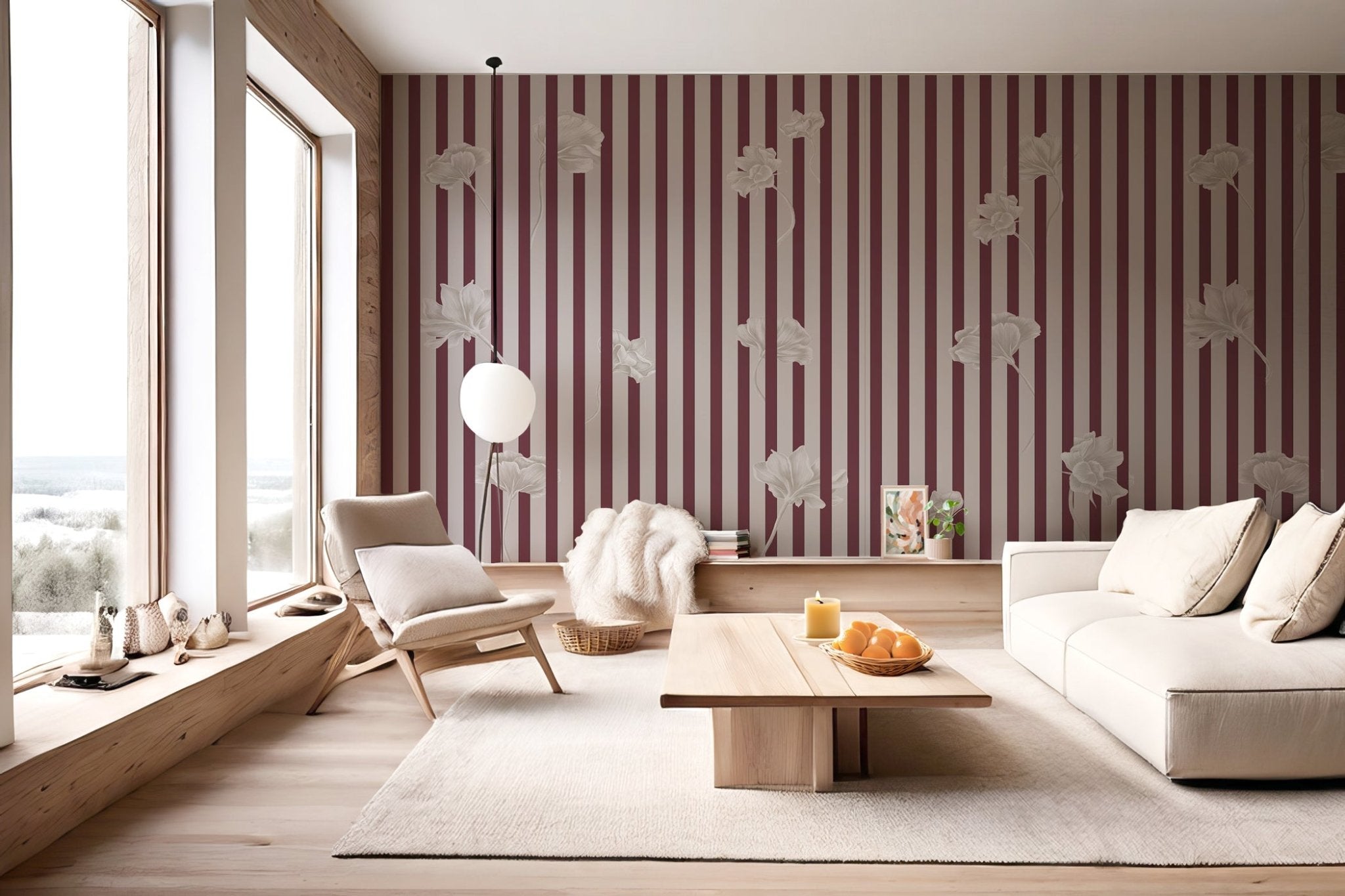 Papier peint rayure floral, XXL, tendance