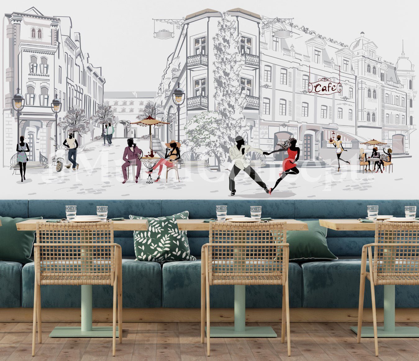 Papier peint restaurant balade parisienne, XXL, tendance