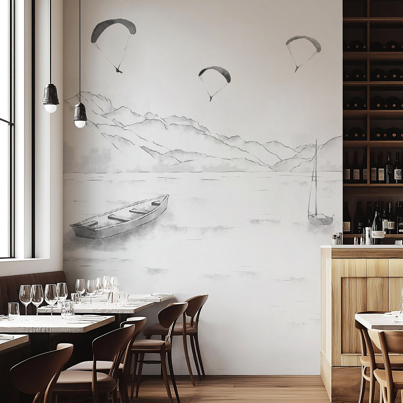 Papier peint Annecy - cimes & art en monochrome, XXL, tendance