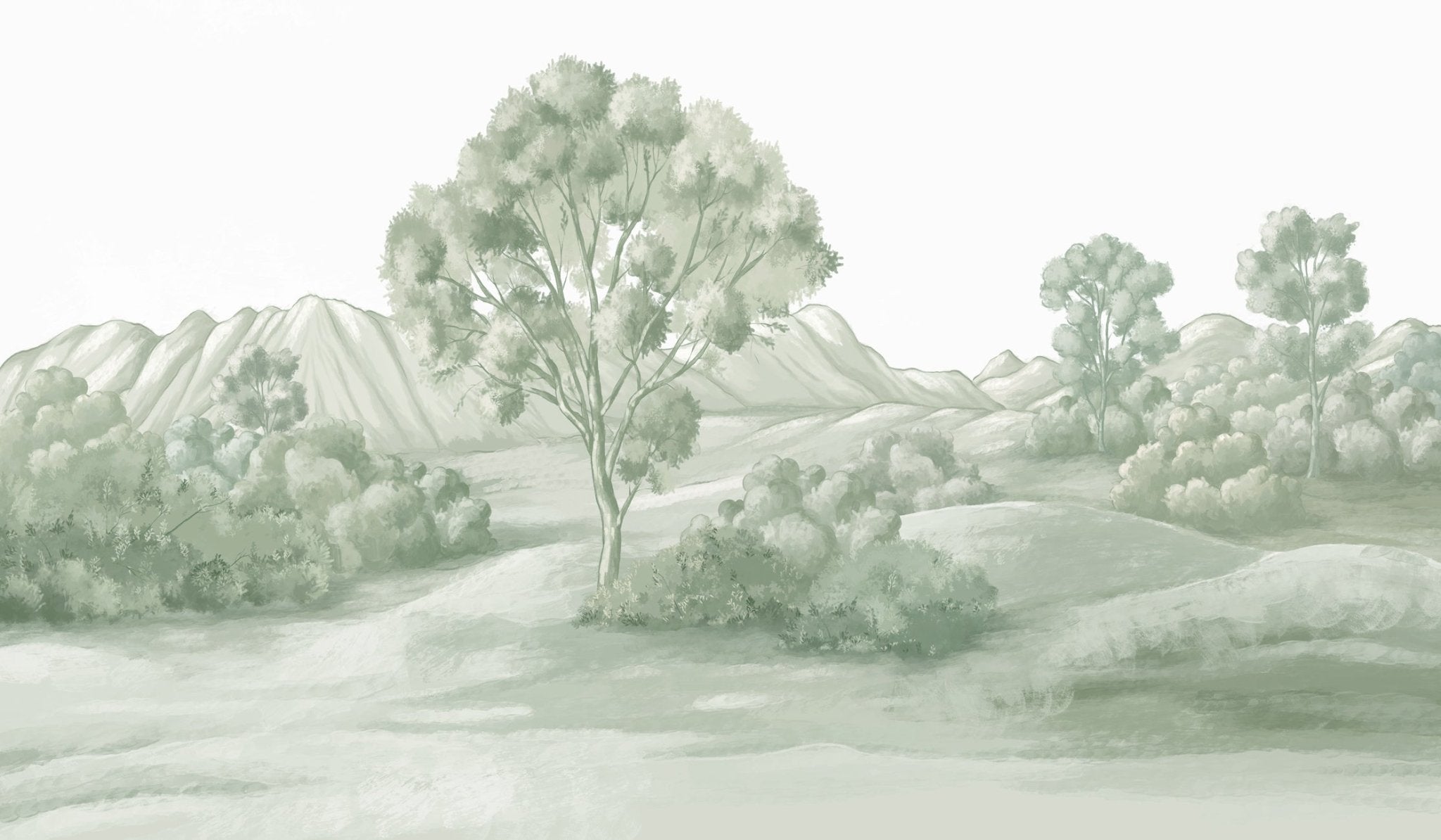 Papier peint paysage poétique vert, XXL, tendance