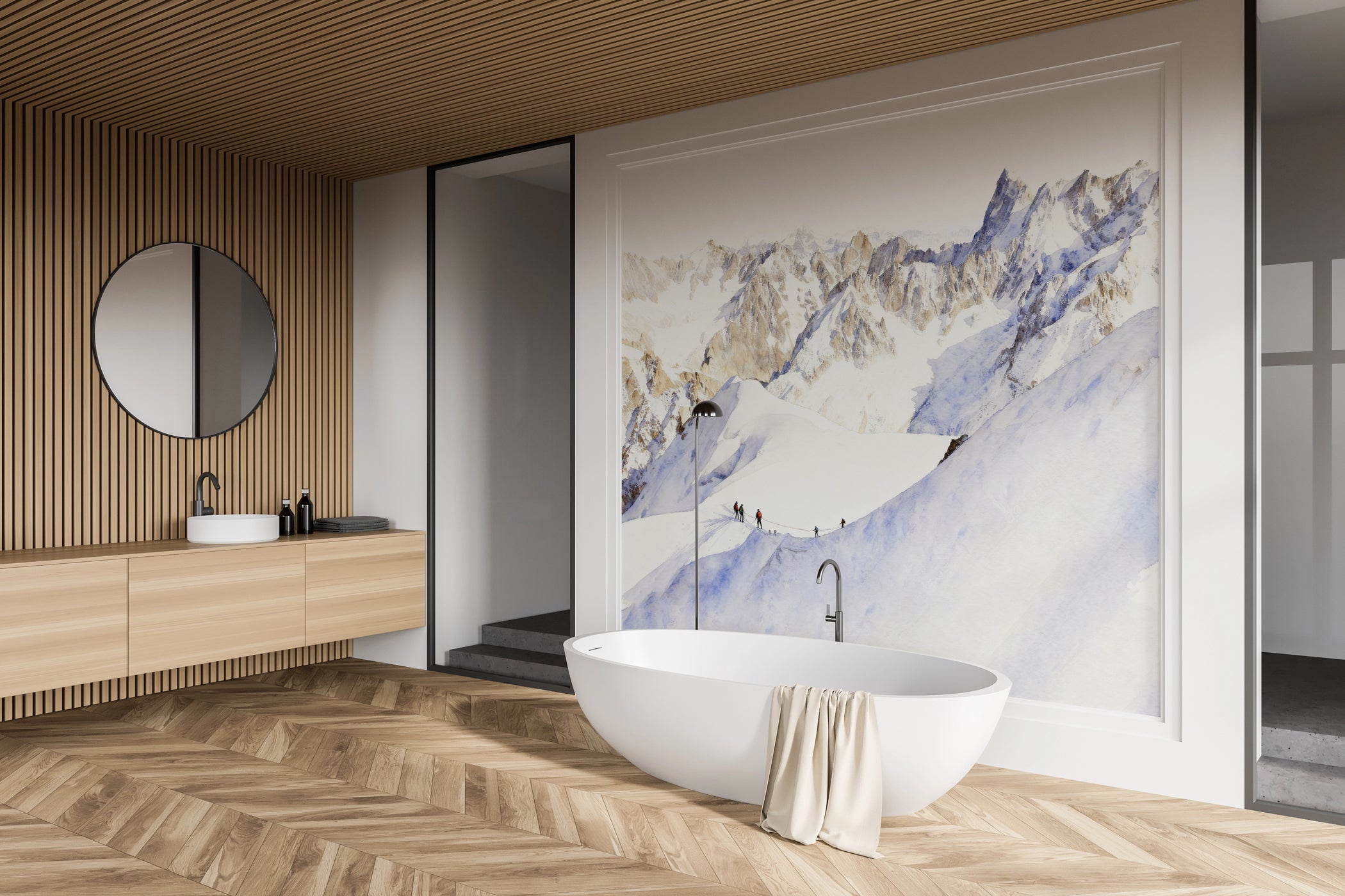 Papier peint alpinisme la cordée - Vallée blanche