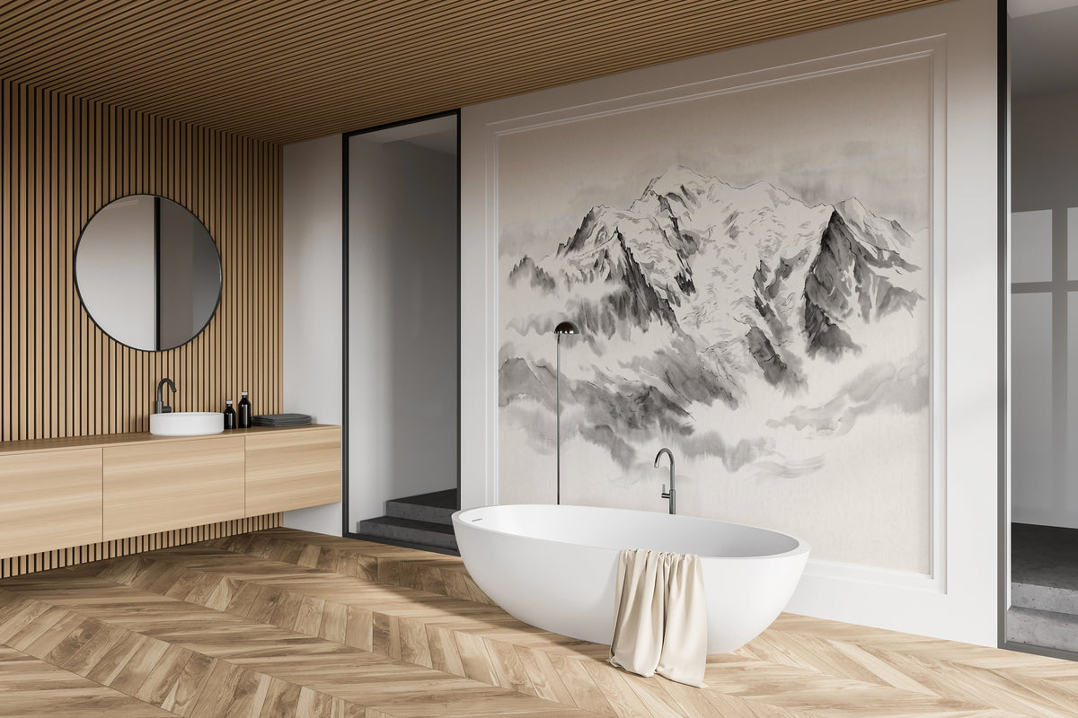 Mont Blanc Panoramic Wallpaper in Indian Ink – Misty Murals