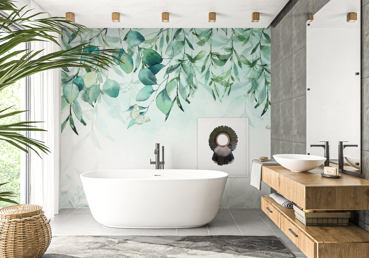 Vegetal eucalyptus bathroom wallpaper